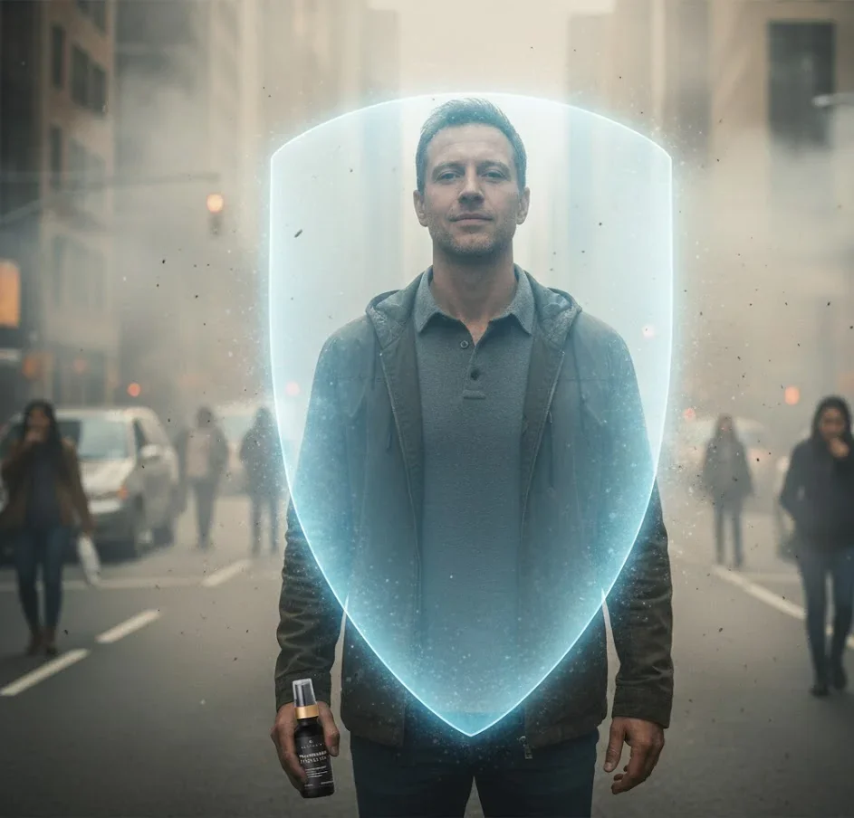 Man protected from city pollution with RespiFlo